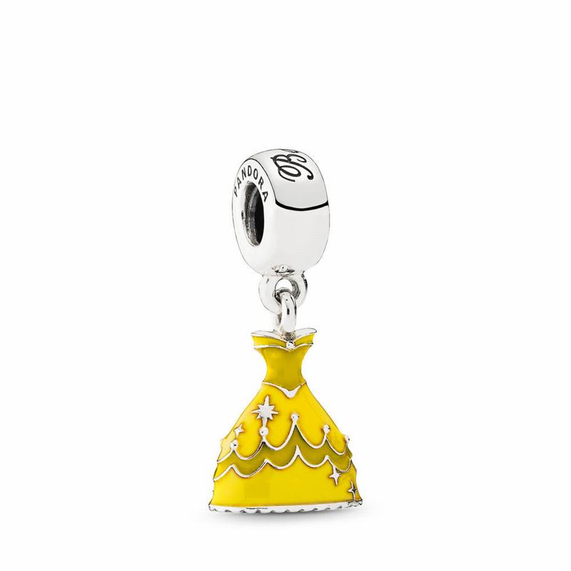 Pandora Disney Belle's Dress Dangle Charm Ireland - Sterling Silver/Enamel/Yellow - 309541KQH